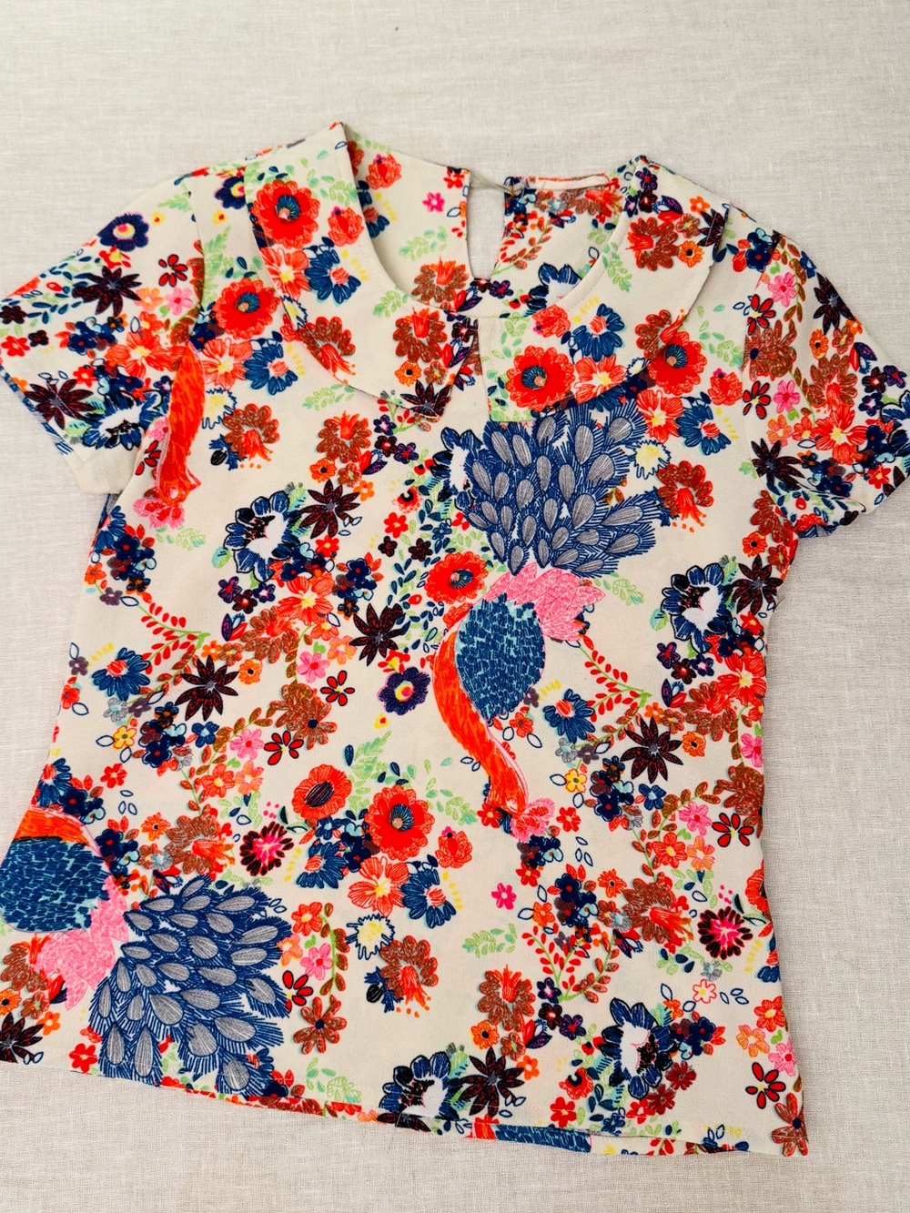 Vintage Vibrant Peacock Floral Twee Peter Pan Collared Women’s Shirt
